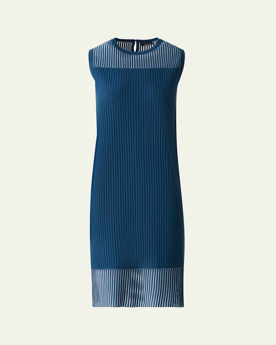 Sheer Striped Knit Sleeveless Dress